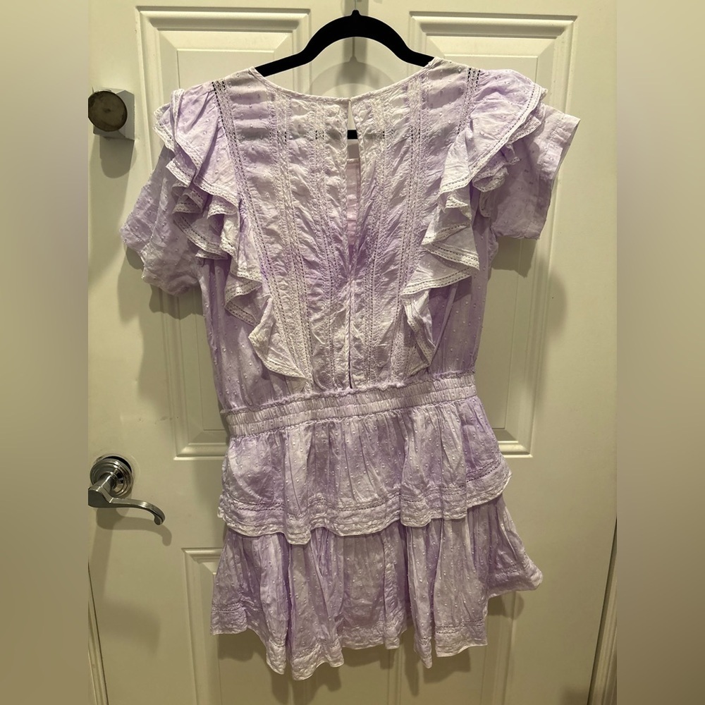 LoveShackFancy Natasha Mini Dress Ruffle Swiss Dot Tie Dye Violet - Picture 3 of 4